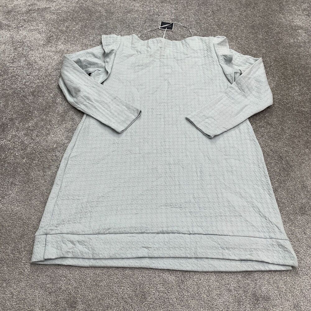 Kaari Blue Midi Shift Dress Womens XL Cool Gray Ruffle Long Sleeve Work NWT  New